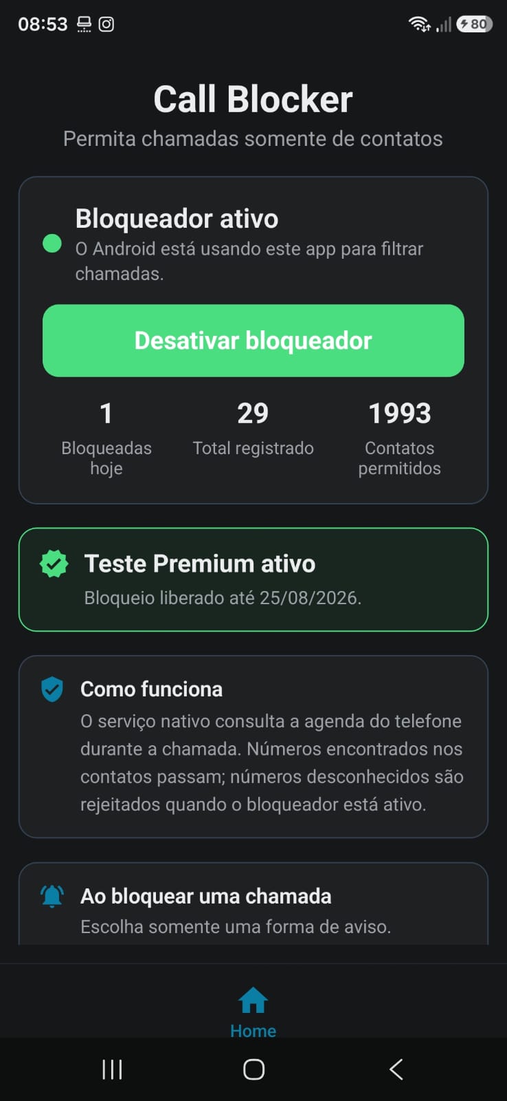 Tela inicial com o bloqueador ativo